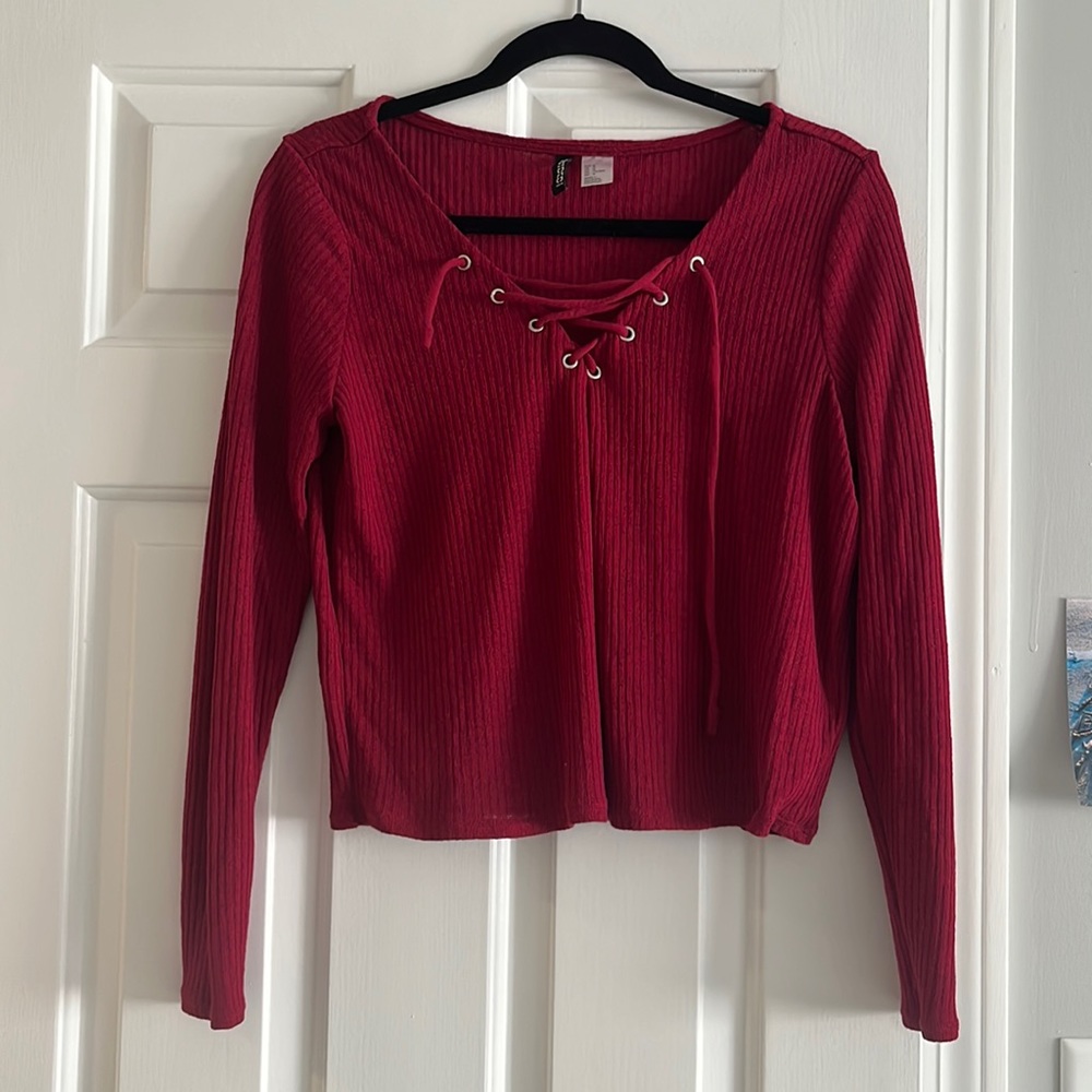 H&M red lace up long sleeve - M